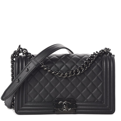 Chanel Calfskin Quilted Medium Boy Flap So Black 1 of 10