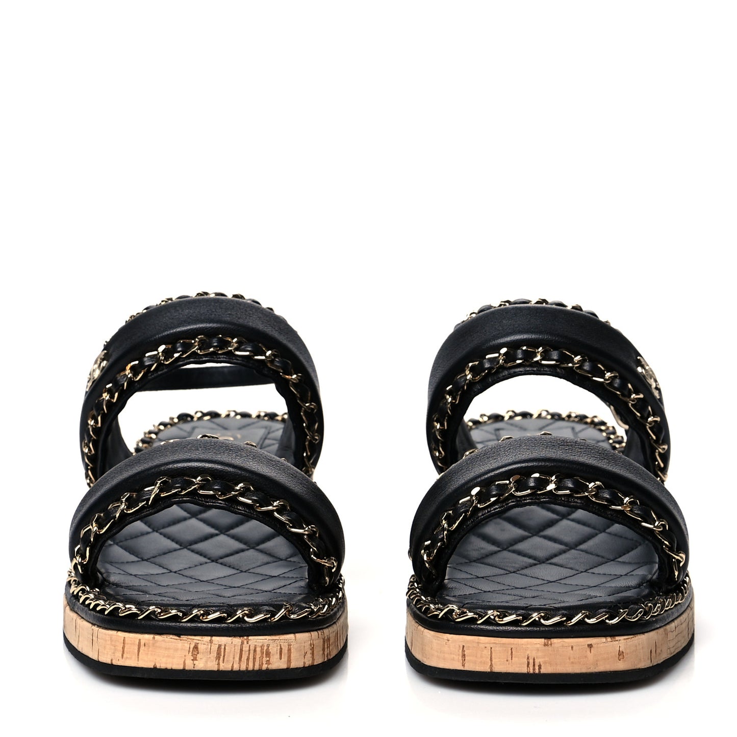 Lambskin Cork Chain Sandals 39 Black
