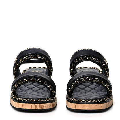 Chanel Lambskin Cork Chain Sandals 39 Black 2 of 8