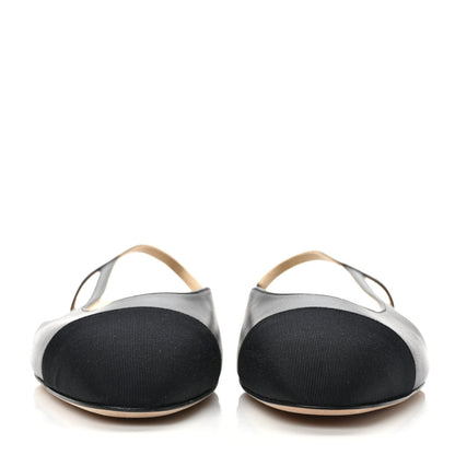 Chanel Goatskin Grosgrain Cap Toe CC Slingback Sandals 40.5 Black 2 of 8