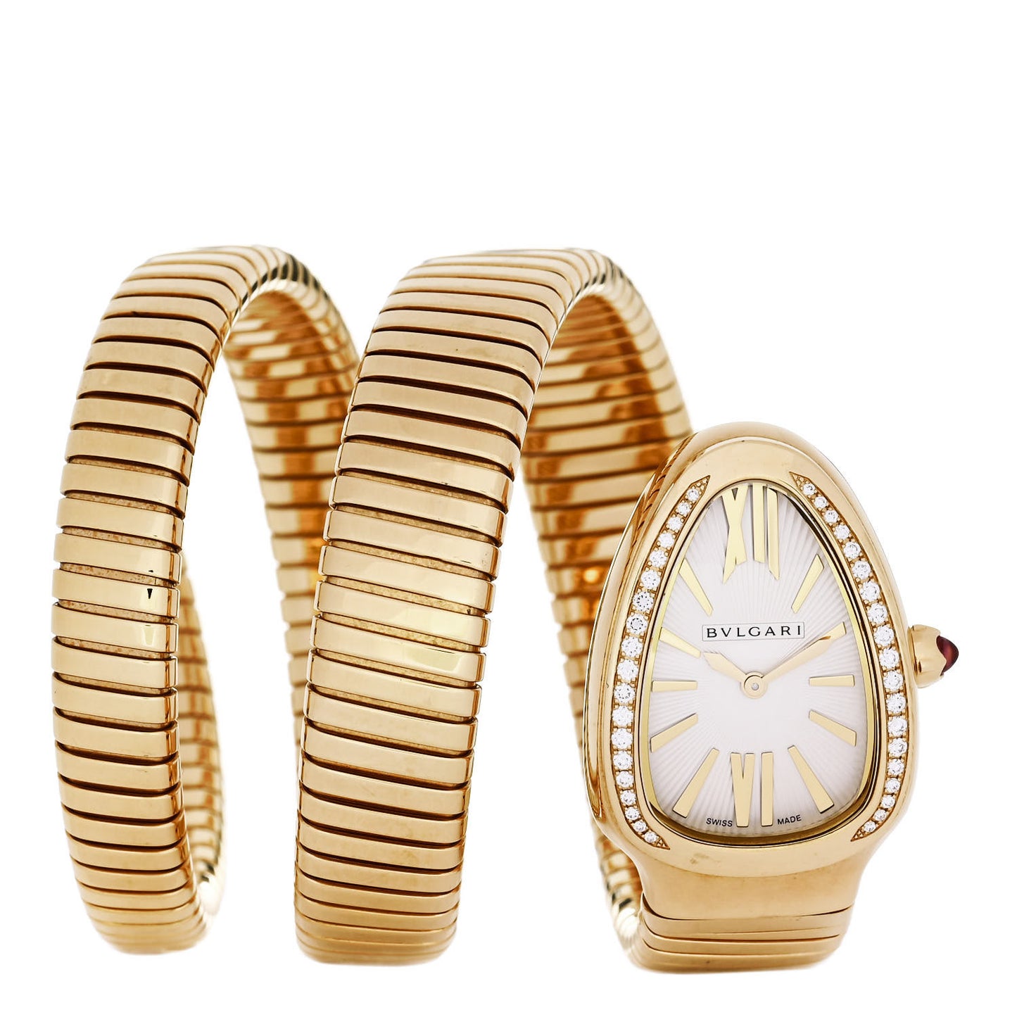 18K Yellow Gold Diamond Bezel 35mm Serpenti Double Spiral Quartz Watch