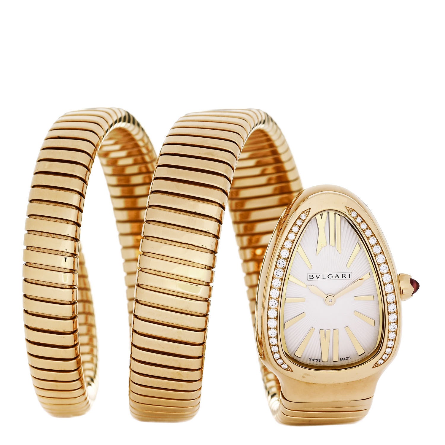 Bulgari 18K Yellow Gold Diamond Bezel 35mm Serpenti Double Spiral Quartz Watch 1 of 5