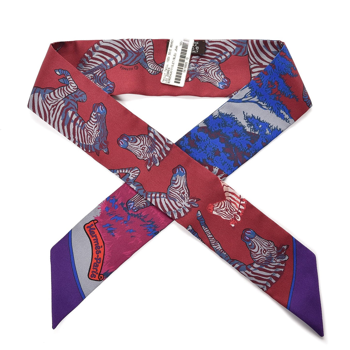 Silk Les Zebres Twilly Bordeaux Violet Blue Jean