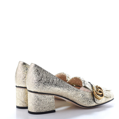Gucci Galassia GG Marmont Fringe 50mm Loafer Pumps 37.5 Platino 4 of 9