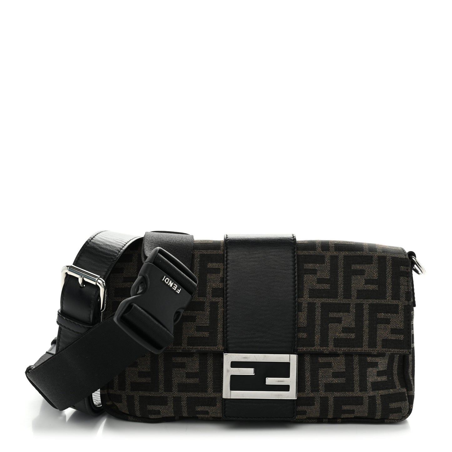 Fabric Jacquard FF 1974 Belt Baguette Bag Tobacco Moro Black