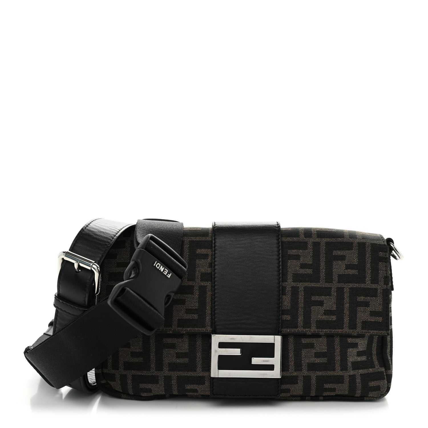 Fendi Fabric Jacquard FF 1974 Belt Baguette Bag Tobacco Moro Black 1 of 10