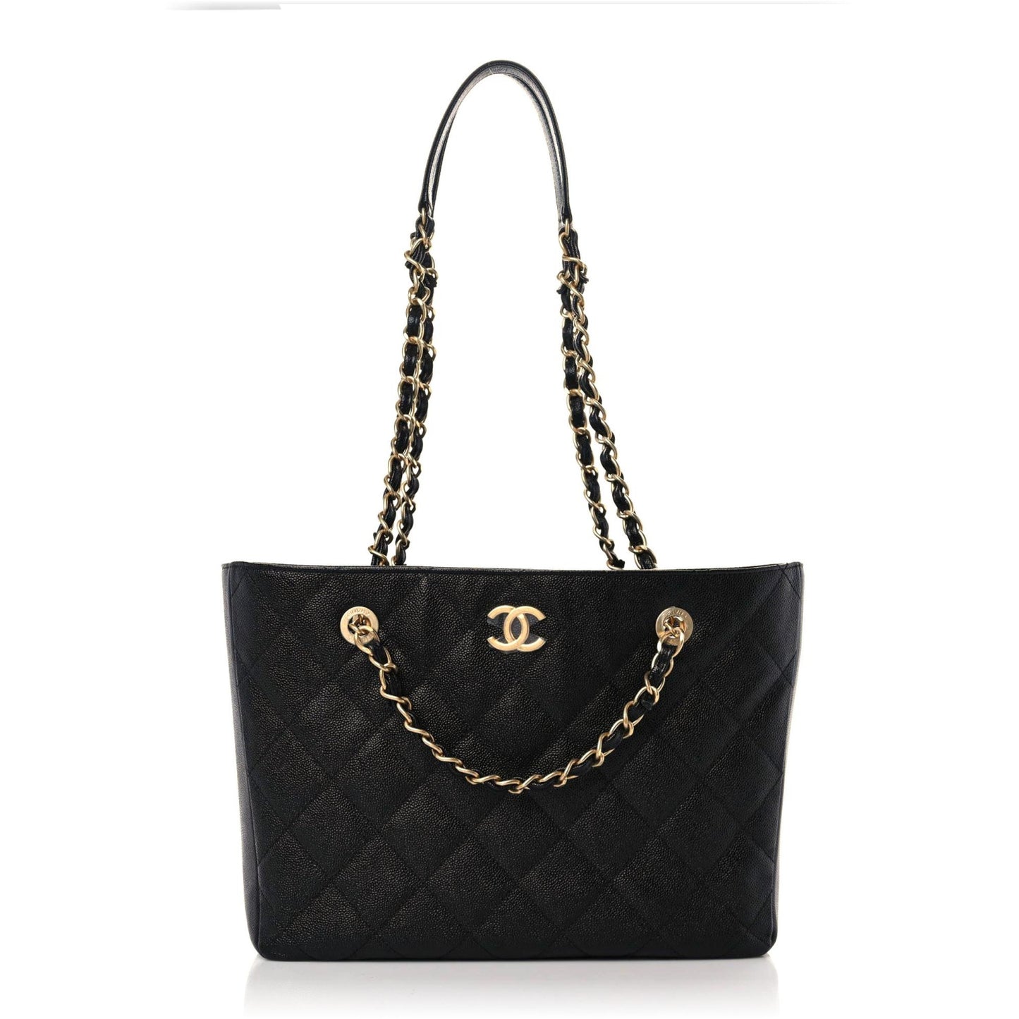 Caviar Quilted Small Shopping Tote Black