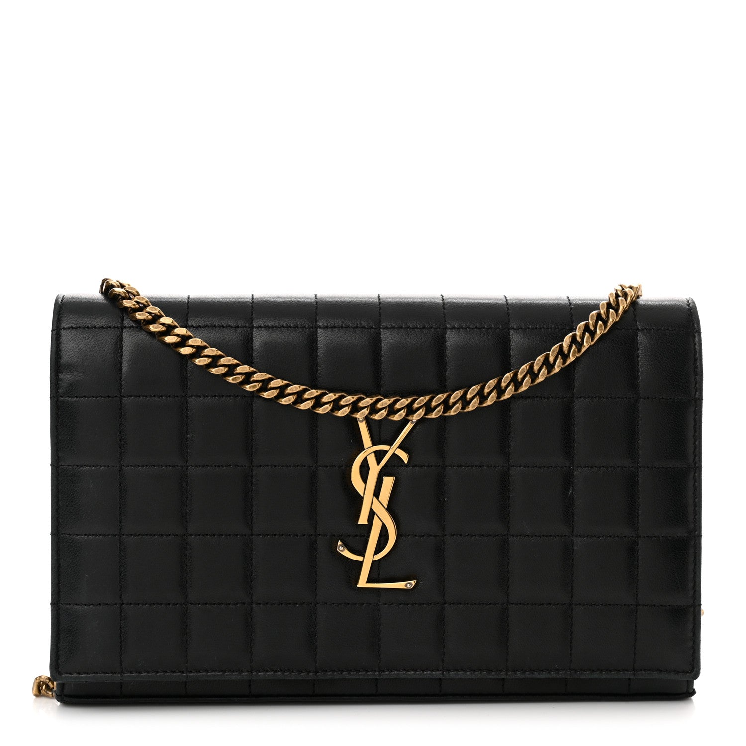 Saint Laurent Lambskin Carre Quilted Cassandre Chain Wallet Black 1 of 23