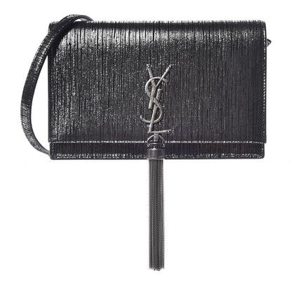 Saint Laurent Metallic Suede Classic Monogram Kate Tassel Chain Wallet Black Silver 1 of 9