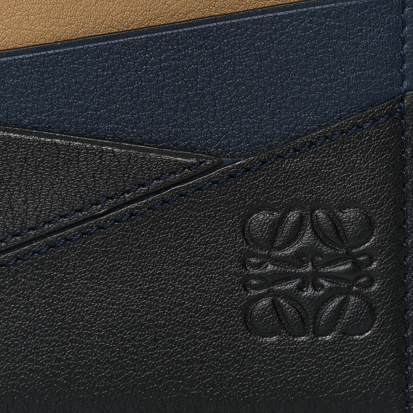 Calfskin Puzzle Colorblock Card Holder Dark Toffee Black