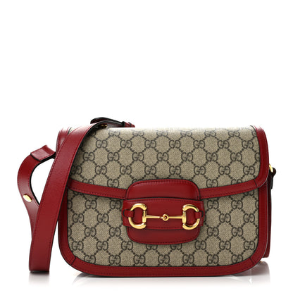 Gucci GG Supreme Monogram Azalea Calfskin Horsebit 1955 Shoulder Bag Beige Ebony New Cherry Red 1 of 13