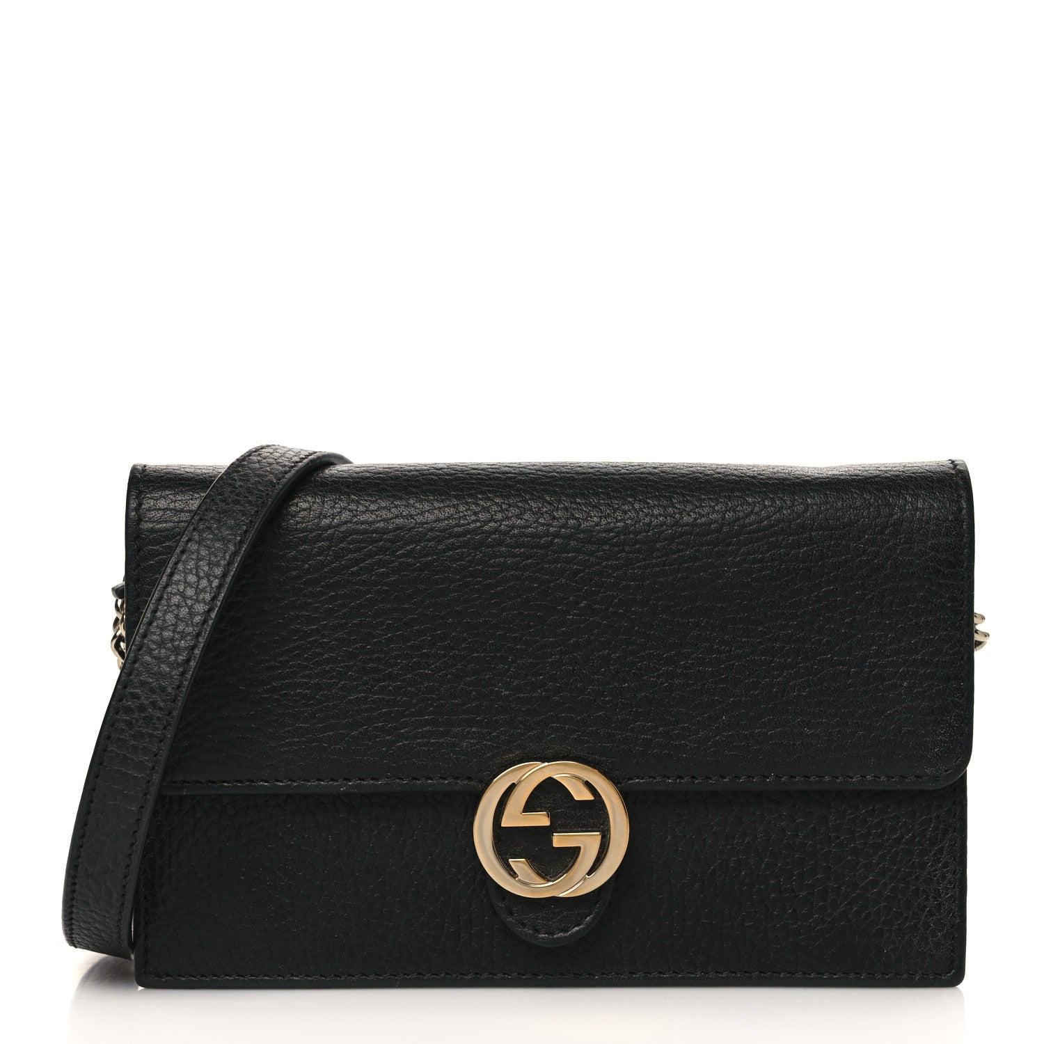 Gucci Dollar Calfskin Interlocking G Chain Wallet Black 1 of 9