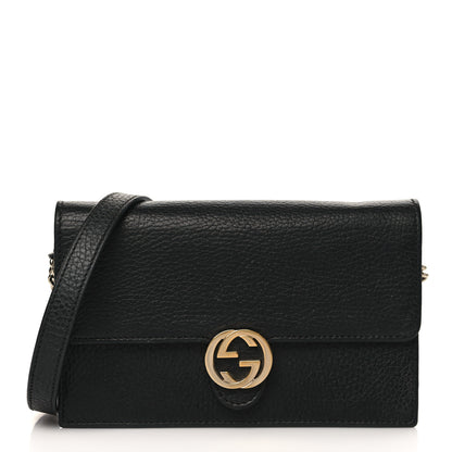 Gucci Dollar Calfskin Interlocking G Chain Wallet Black 1 of 9