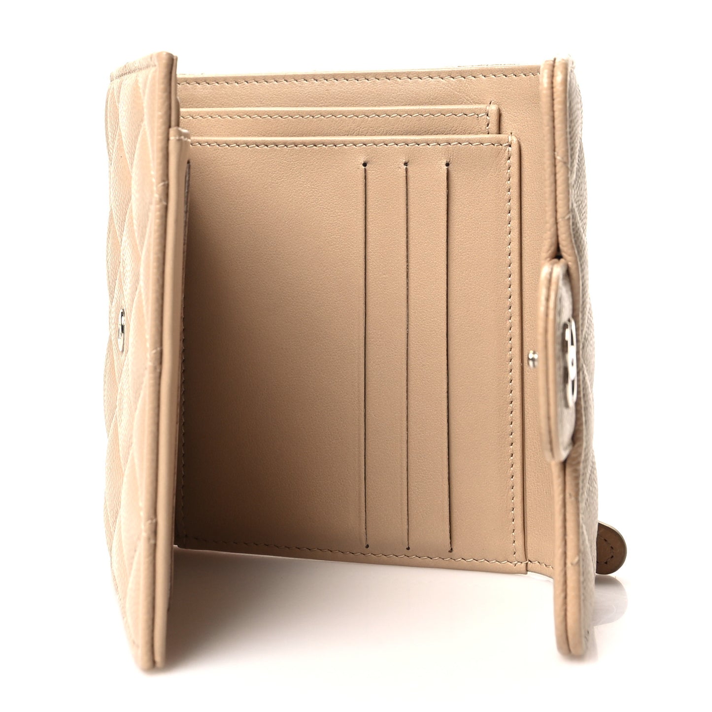 Caviar Quilted Compact Flap Wallet Beige