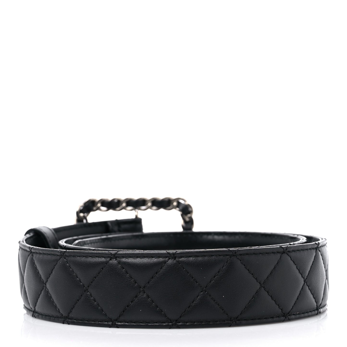 Lambskin Quilted Chain Square Buckle Belt 80 32 Black