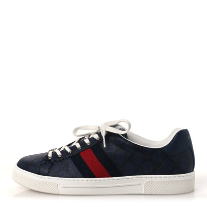 Gucci GG Supreme Monogram Web Mens New Ace Sneakers 9.5 Dark Blue 1 of 11
