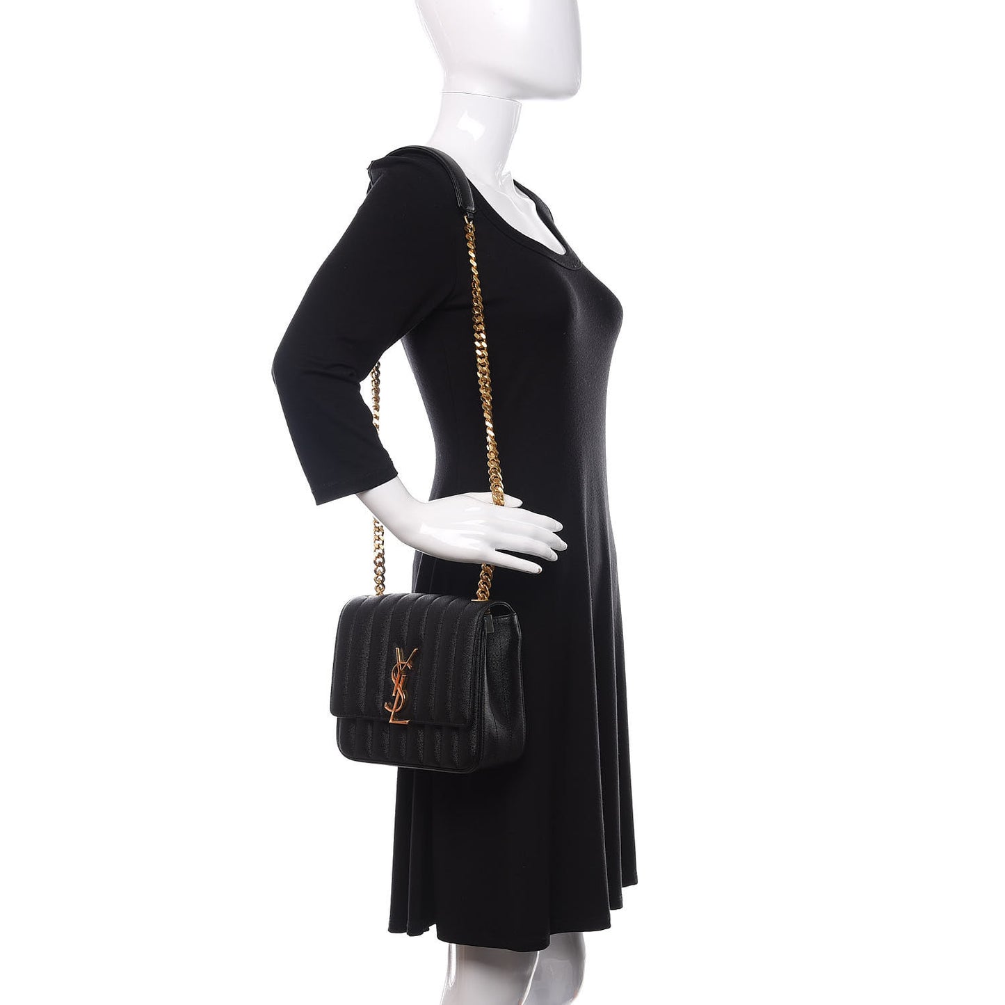 Grain De Poudre Matelasse Monogram Medium Vicky Chain Bag Black