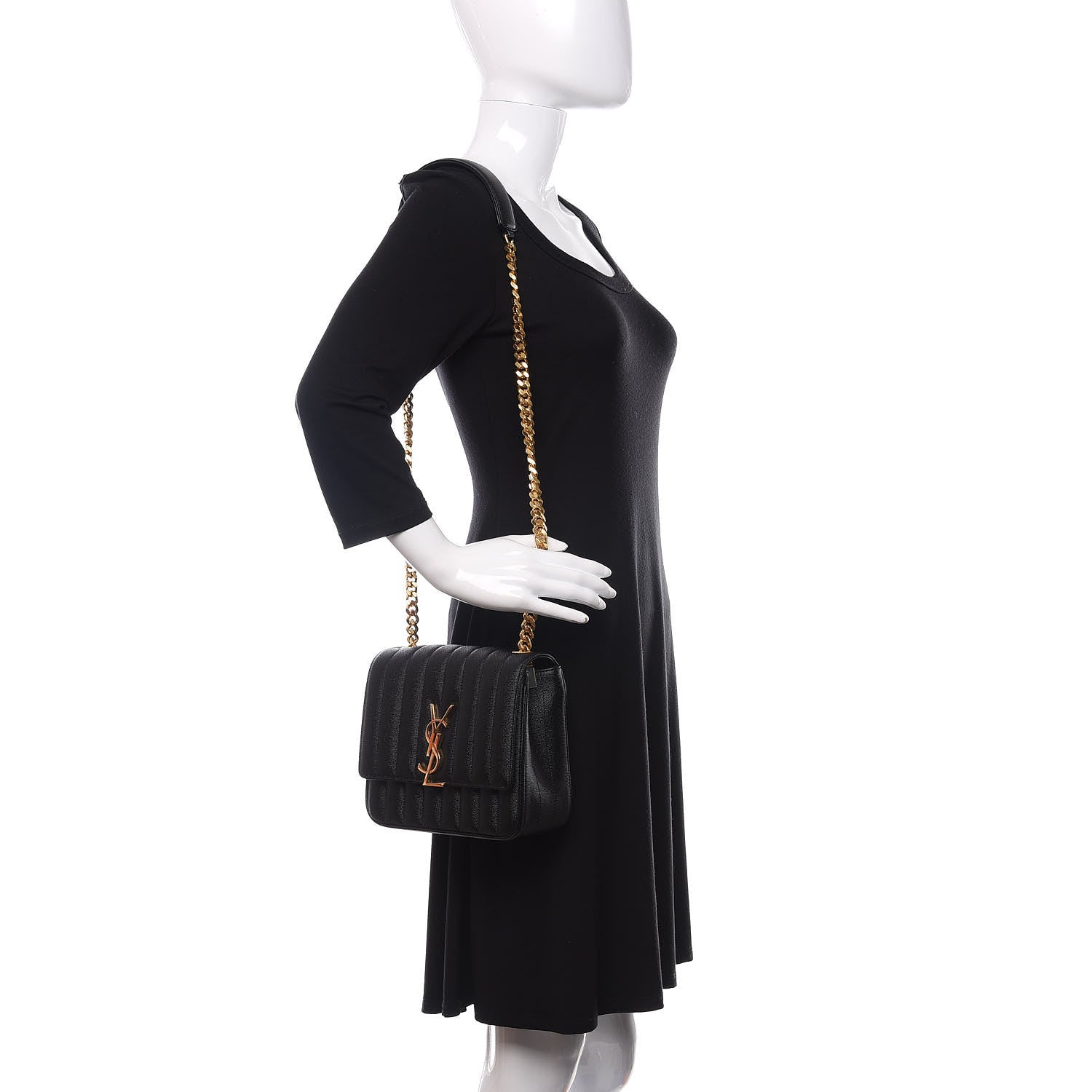 Saint Laurent Grain De Poudre Matelasse Monogram Medium Vicky Chain Bag Black 2 of 11