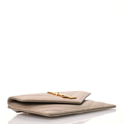 Saint Laurent Grain De Poudre Matelasse Chevron Monogram Compact Wallet Dark Beige 4 of 11