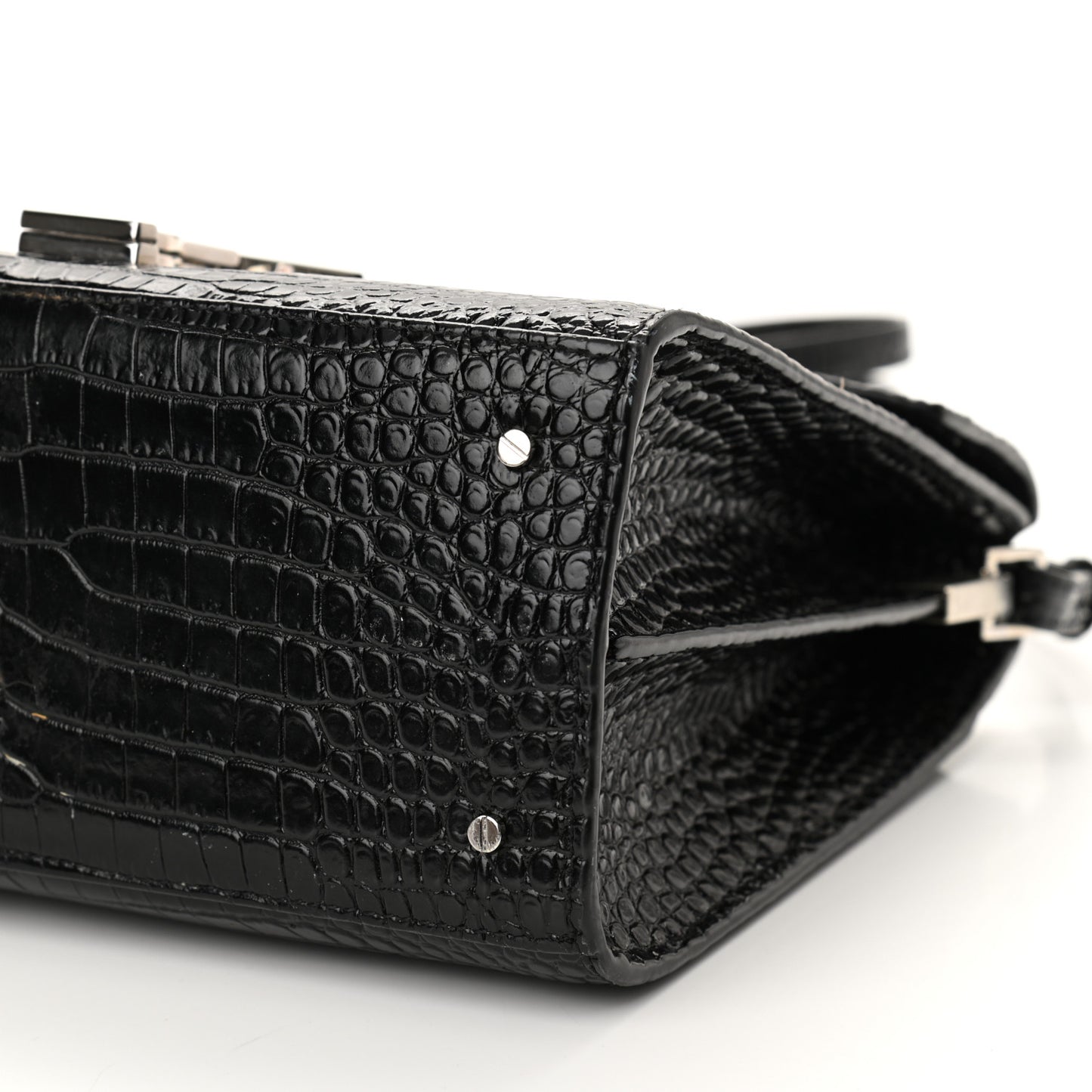 Calfskin Crocodile Embossed Medium Classic Monogram Cassandra Top Handle Black Rouge Legion