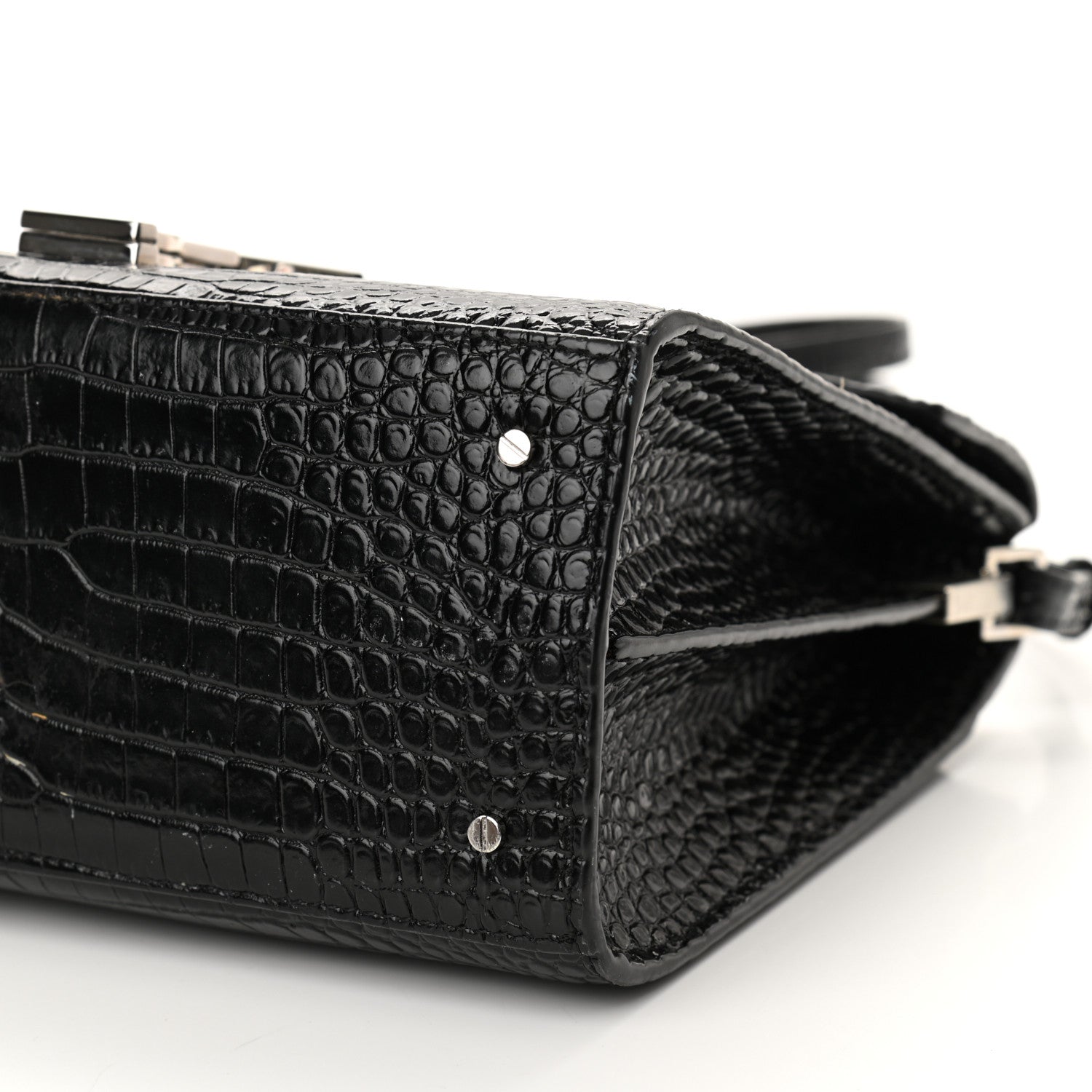 Saint Laurent Calfskin Crocodile Embossed Medium Classic Monogram Cassandra Top Handle Black Rouge Legion 9 of 12