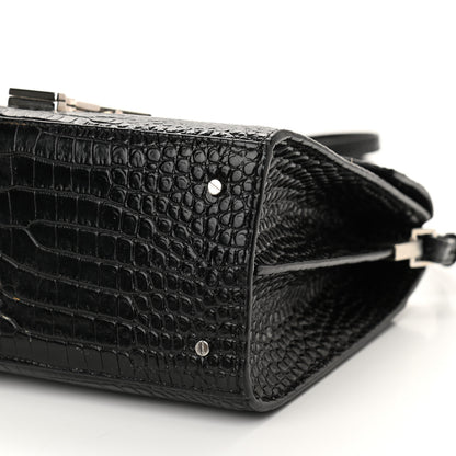 Saint Laurent Calfskin Crocodile Embossed Medium Classic Monogram Cassandra Top Handle Black Rouge Legion 9 of 12