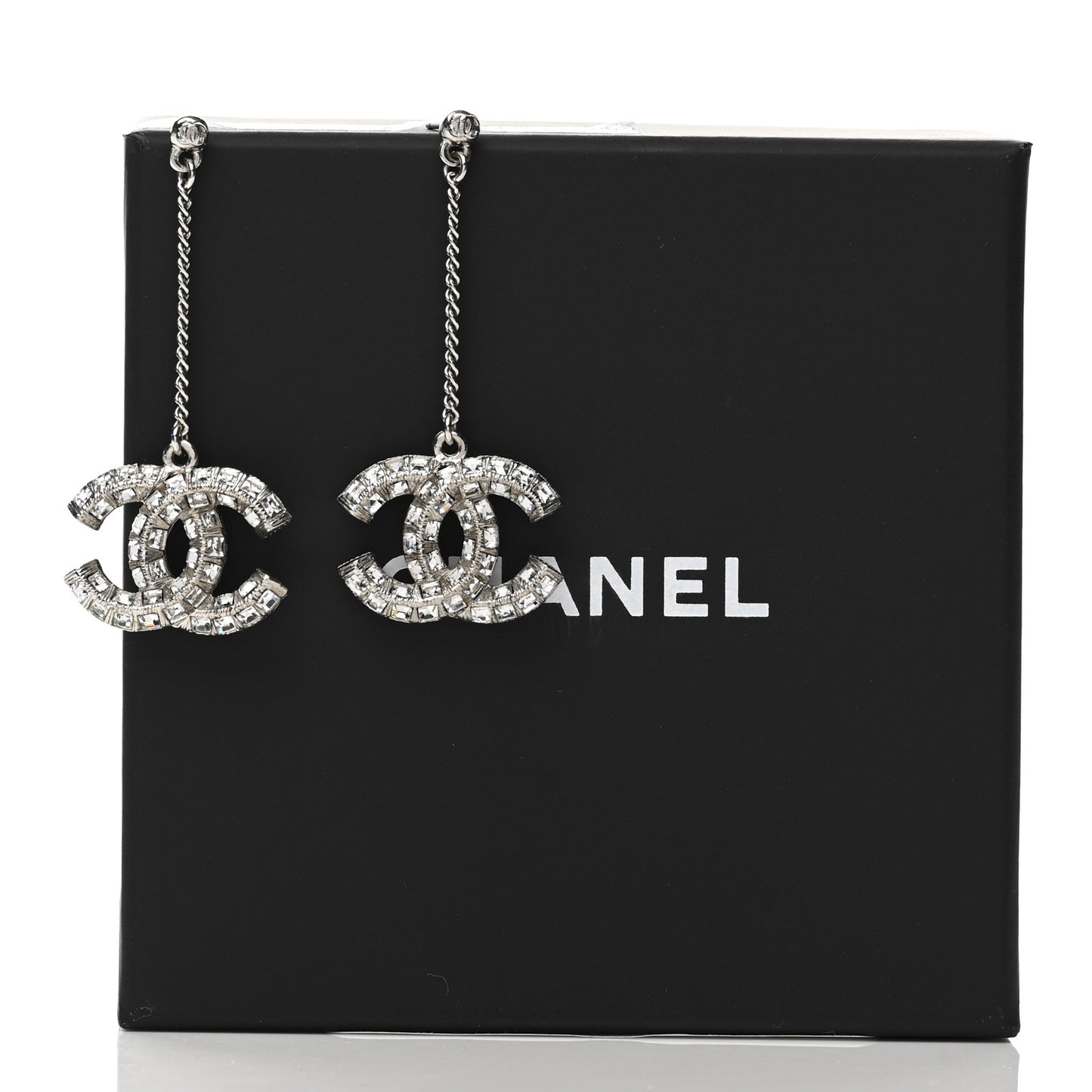 Baguette Crystal CC Drop Earrings Silver