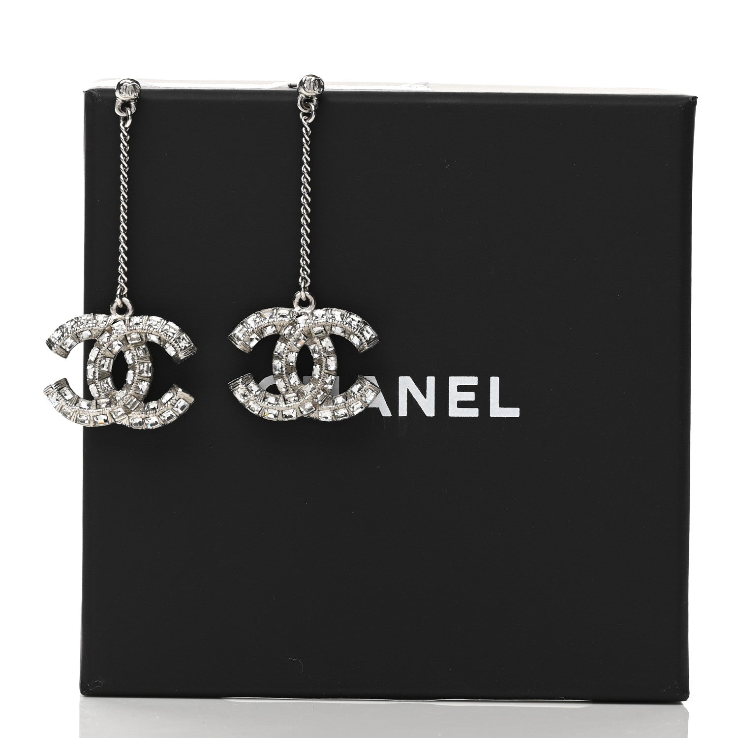 Chanel Baguette Crystal CC Drop Earrings Silver 4 of 4
