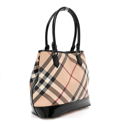 Burberry Nova Check Patent Medium Tote Black 3 of 13