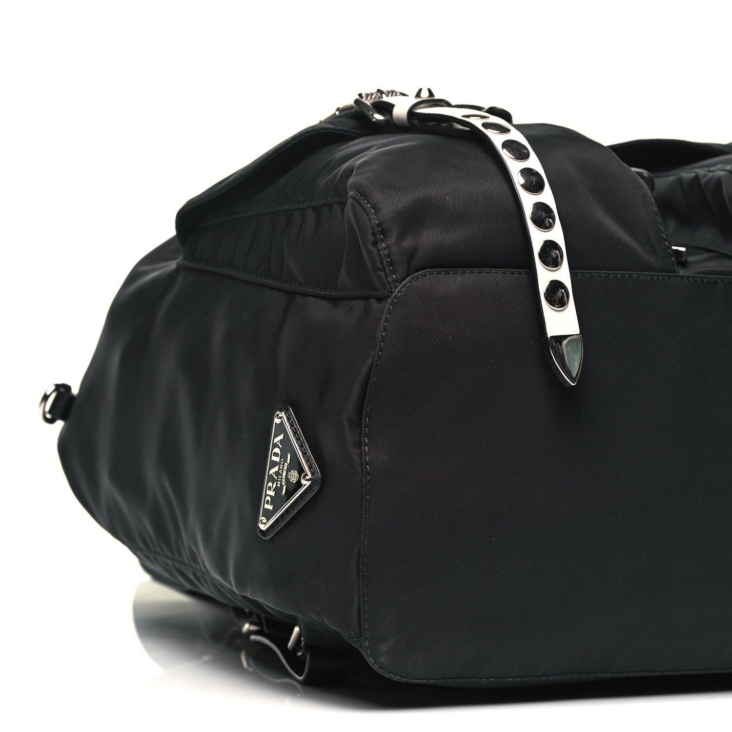 Prada Nylon New Vela Studded Backpack Black White 5 of 9