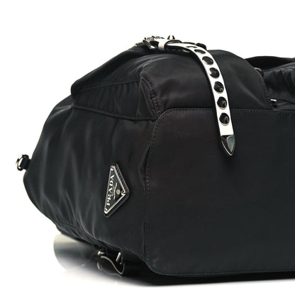 Prada Nylon New Vela Studded Backpack Black White 5 of 9