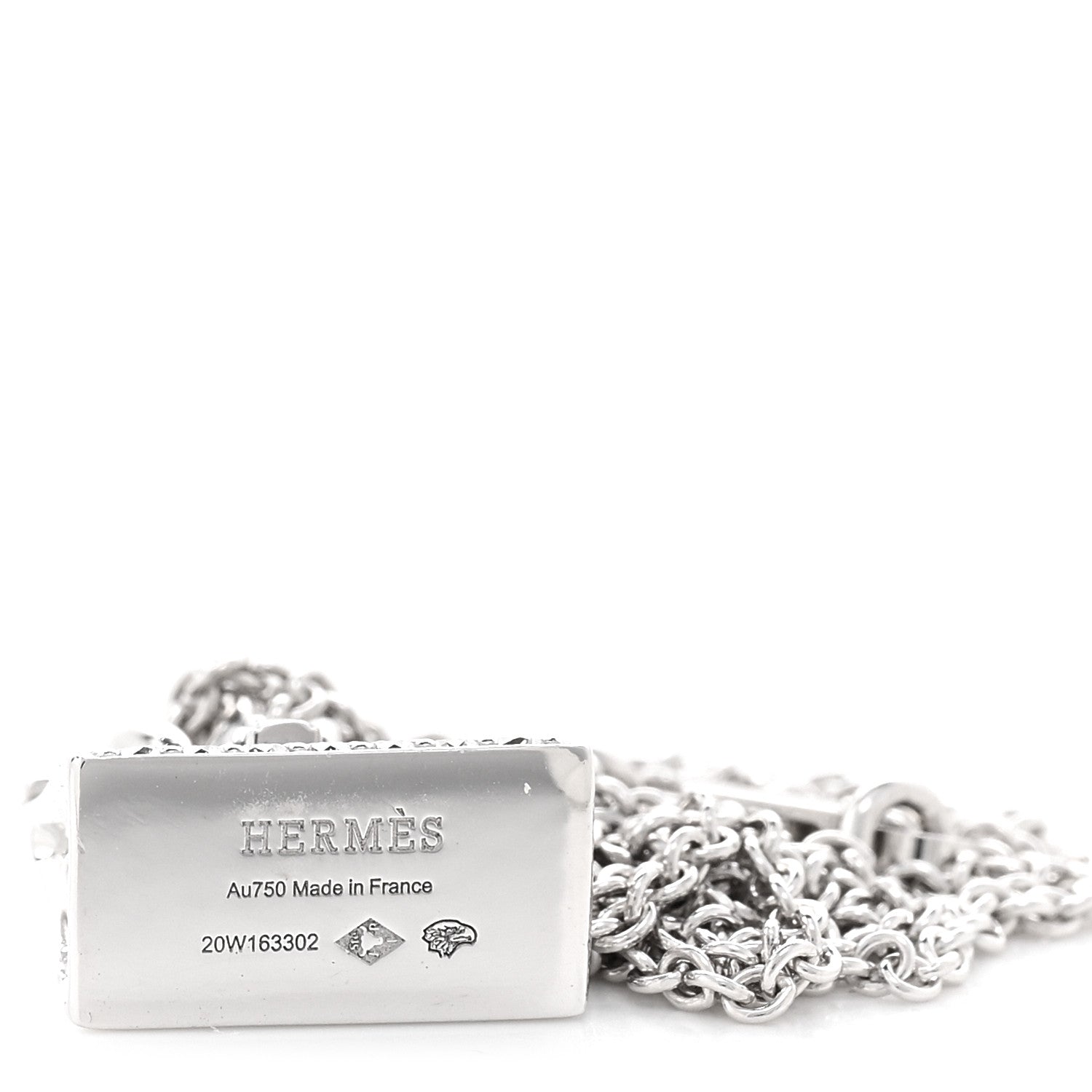 Hermes 18K White Gold Diamond Birkin Amulette Pendant Necklace 5 of 6