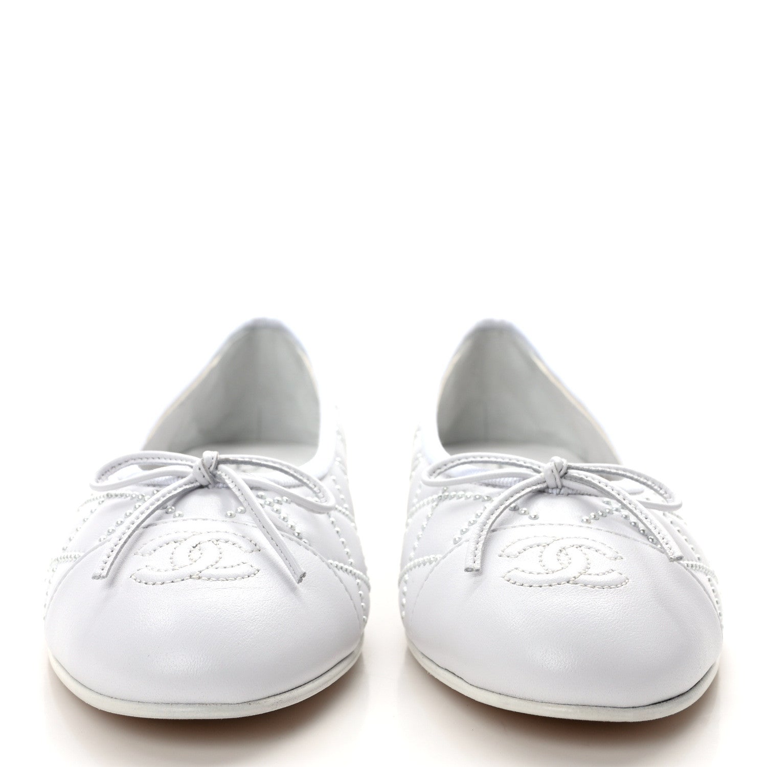 Chanel Lambskin Pearl Embroidered Quilted Cap Toe Ballerina Flats 38.5 White 2 of 9