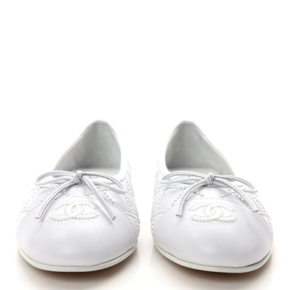 Chanel Lambskin Pearl Embroidered Quilted Cap Toe Ballerina Flats 38.5 White 2 of 9