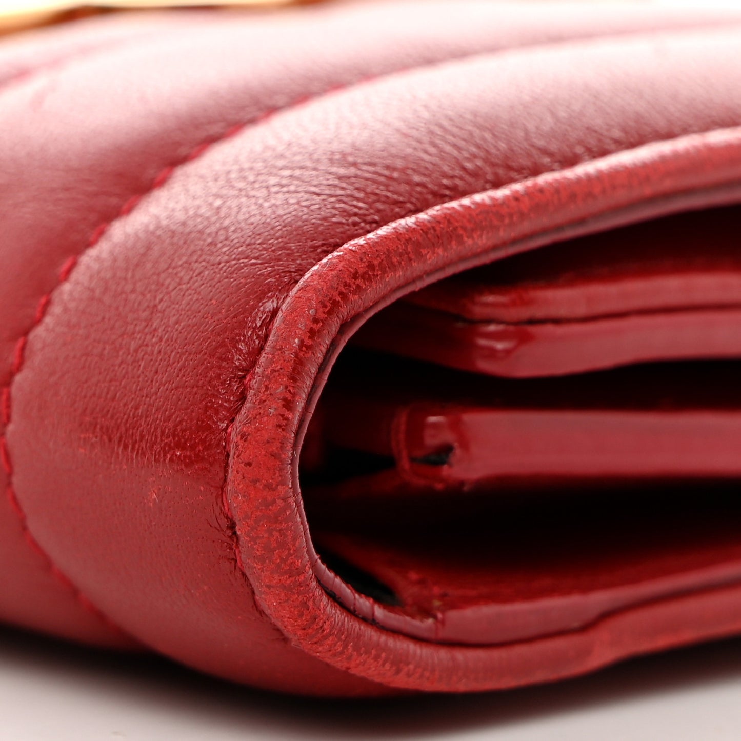 Lambskin Matelasse Monogram Vicky Tri-Fold Wallet Rouge Eros