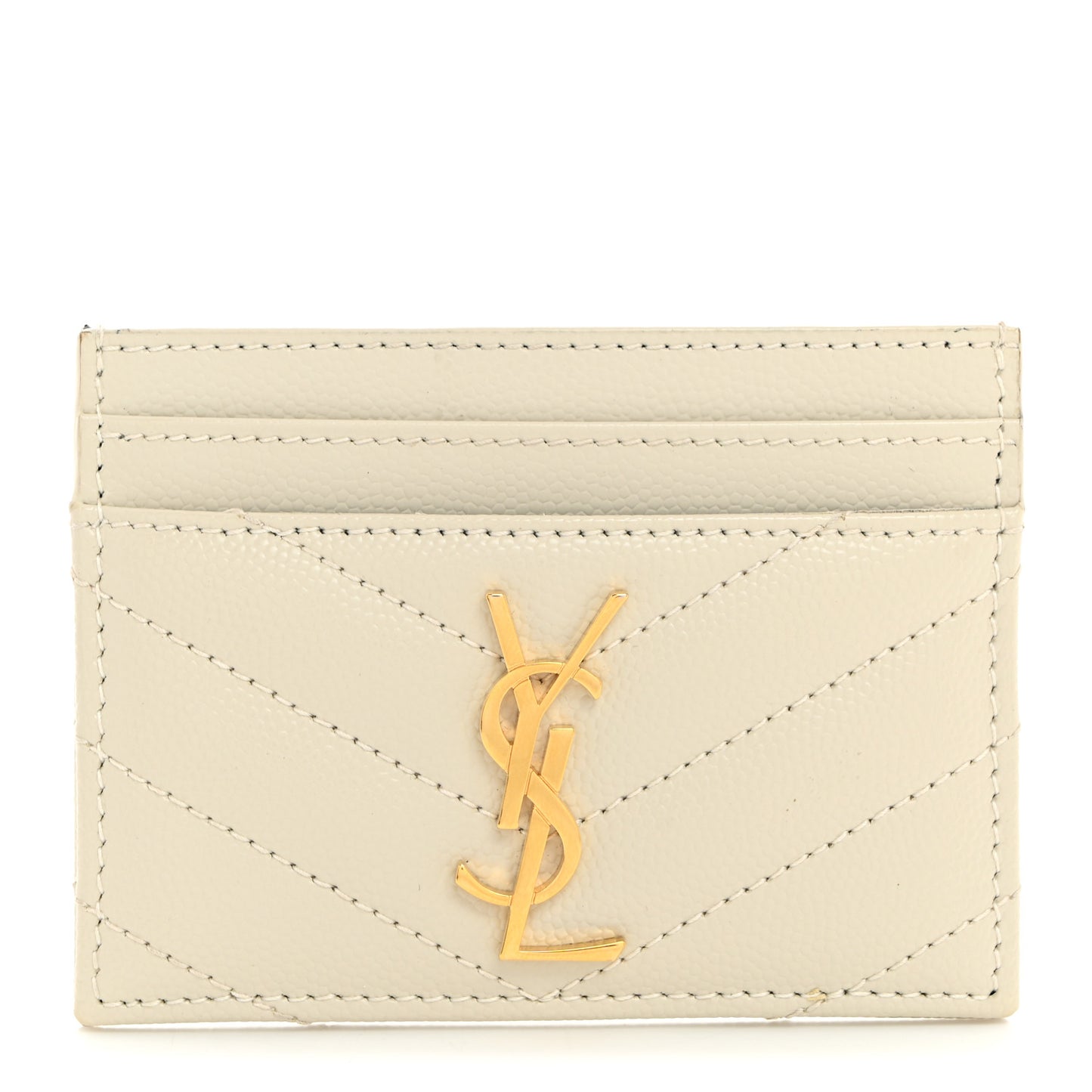 Grain De Poudre Matelasse Chevron Monogram Credit Card Case Crema Soft