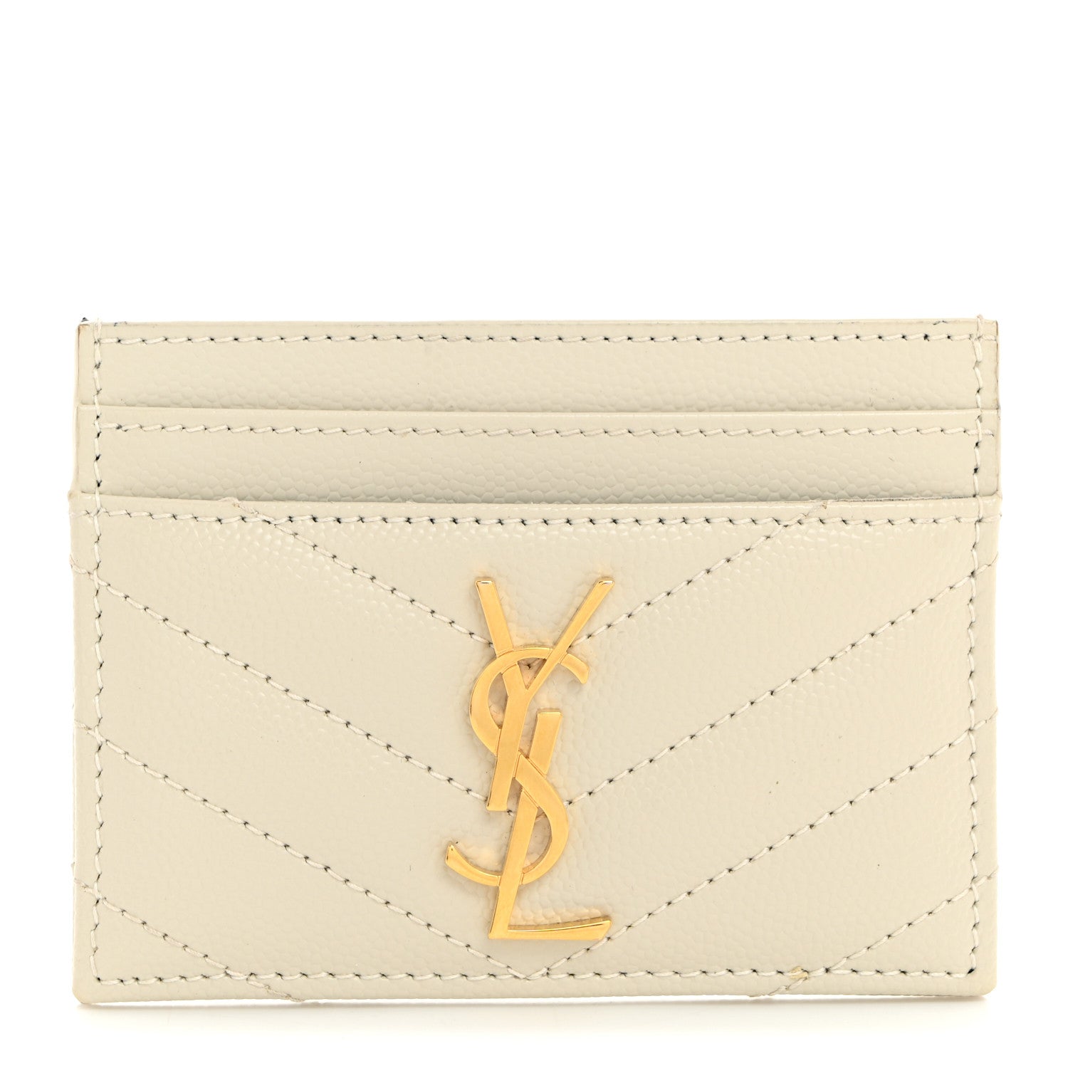 Saint Laurent Grain De Poudre Matelasse Chevron Monogram Credit Card Case Crema Soft 1 of 7