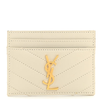 Saint Laurent Grain De Poudre Matelasse Chevron Monogram Credit Card Case Crema Soft 1 of 7