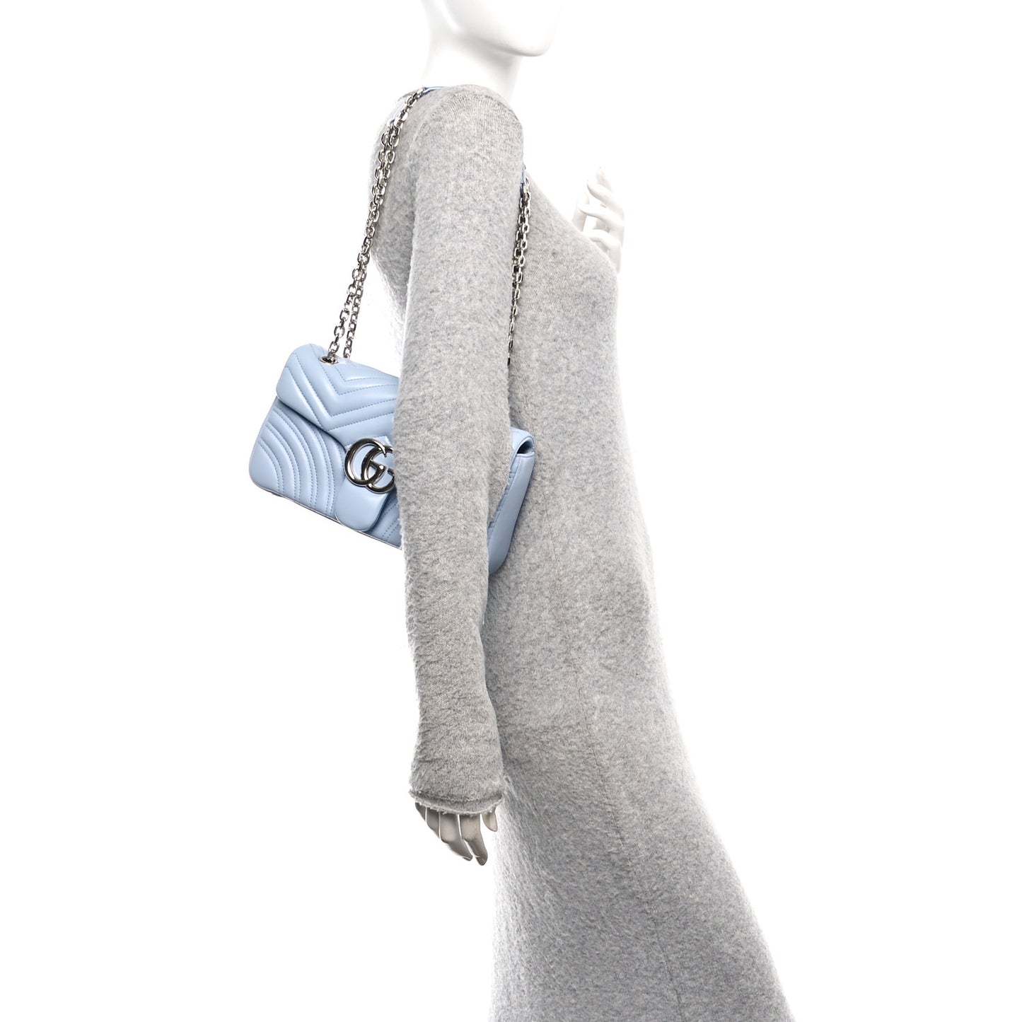 Lambskin Matelasse Medium GG Marmont Shoulder Bag Light Blue