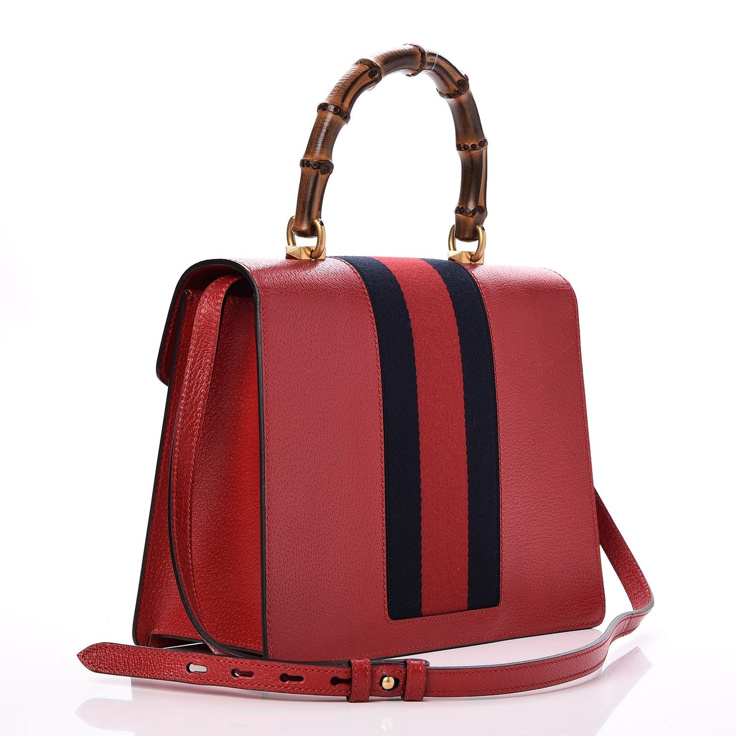Calfskin Bamboo Web Medium Falena Moth Top Handle Bag Hibiscus Red