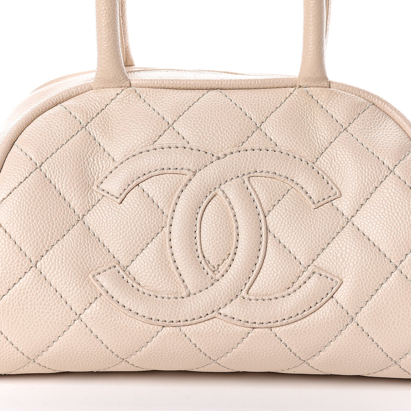 Caviar Quilted Small Bowler Beige Clair