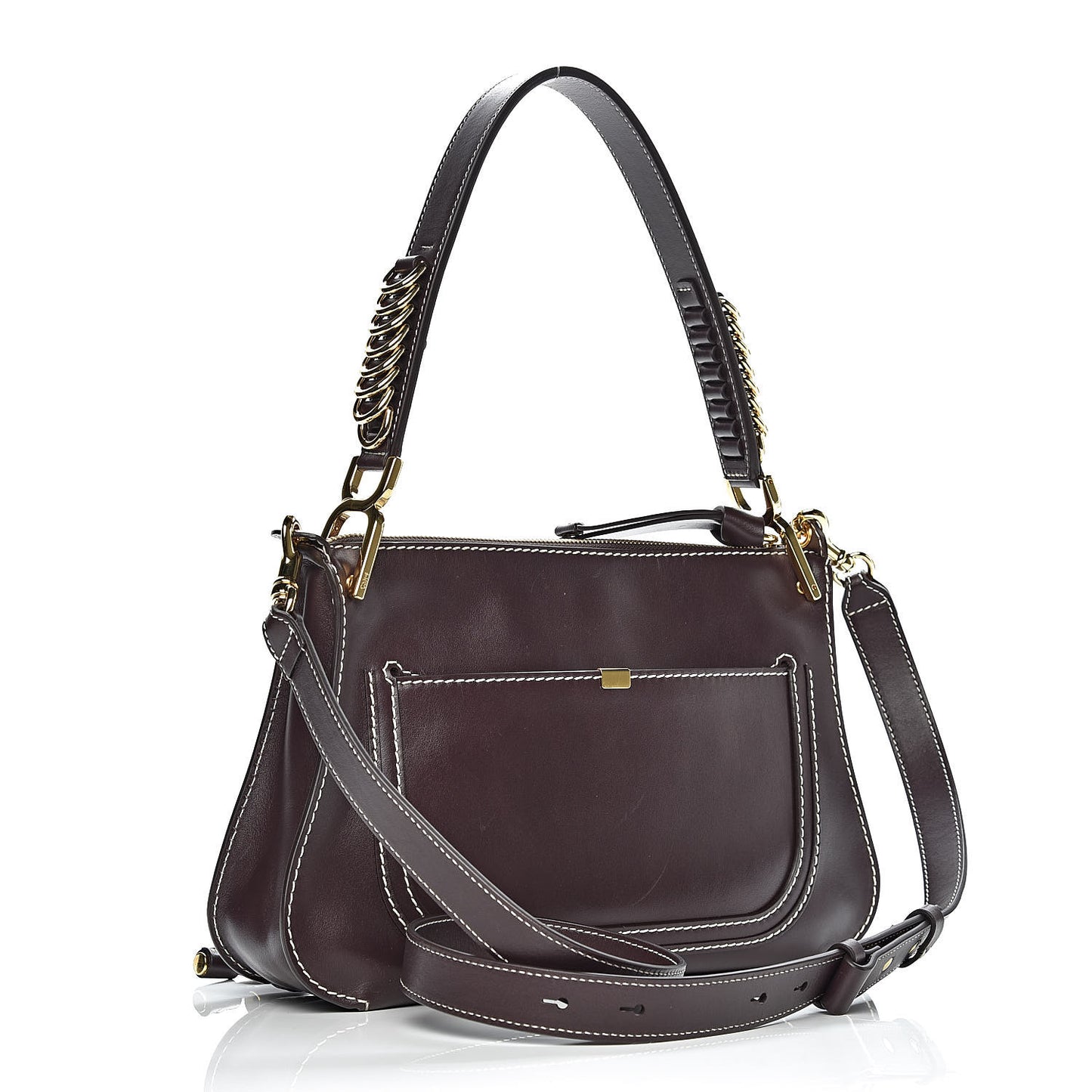 Calfskin Marcie Saddle Shoulder Bag Black Raisin