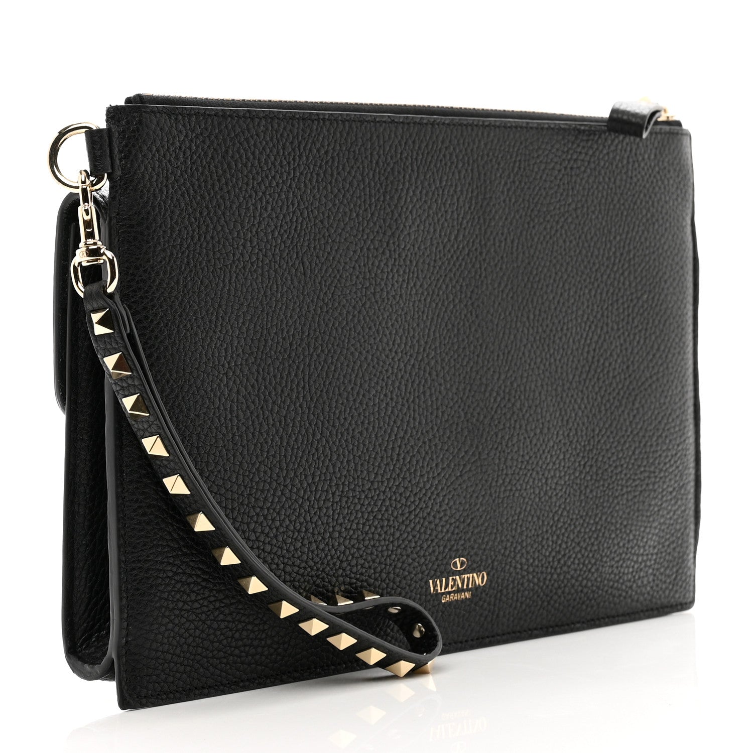 Valentino Garavani Pebbled Calfskin Large Rockstud Wristlet Clutch Black 3 of 7