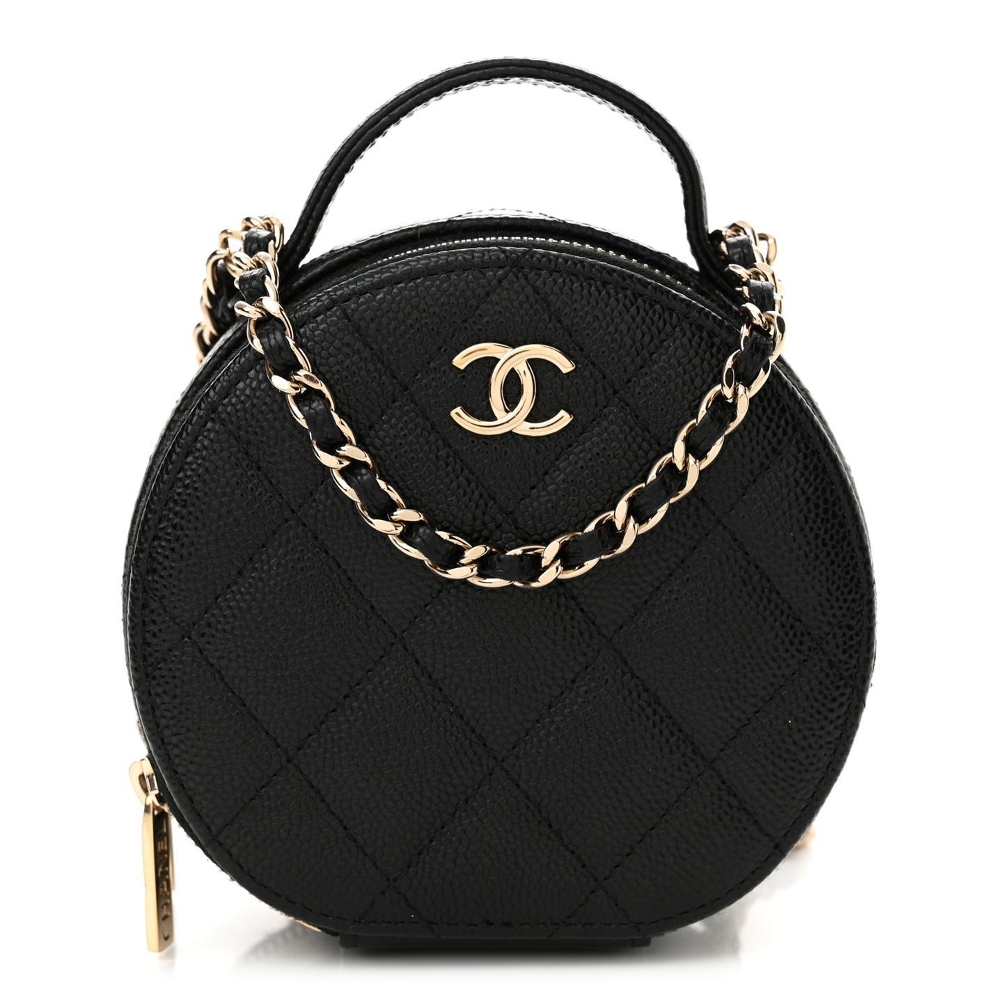 Caviar Quilted Round Handle With Care Vanity With Chain Black
