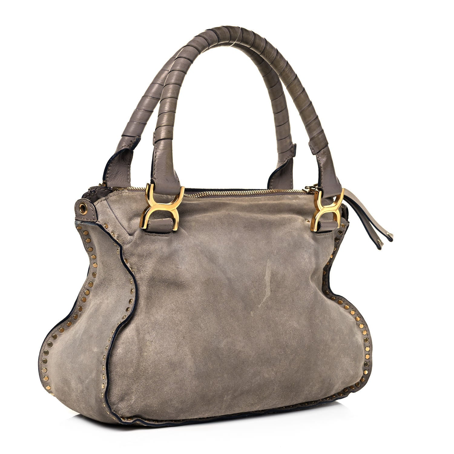 Chloe Suede Calfskin Braided Medium Marcie Satchel Motty Grey 3 of 13