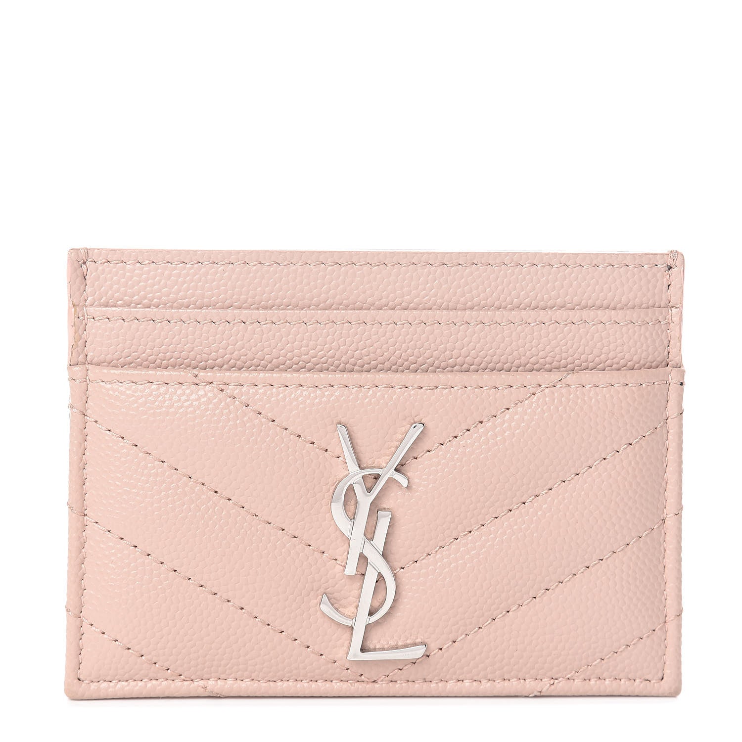 Saint Laurent Grain De Poudre Matelasse Chevron Monogram Credit Card Case Pale Blush 1 of 7