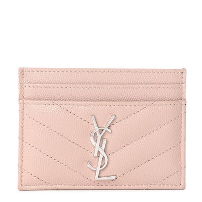 Saint Laurent Grain De Poudre Matelasse Chevron Monogram Credit Card Case Pale Blush 1 of 7