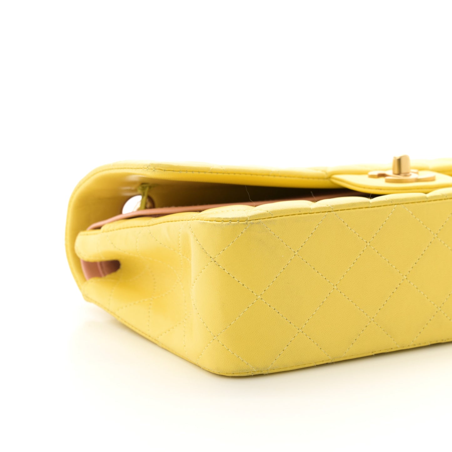 Lambskin Quilted Medium Double Flap Yellow Pink