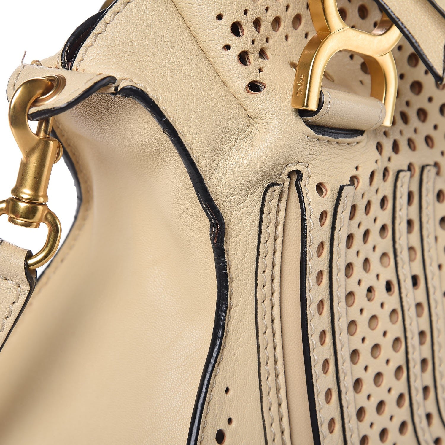 Chloe Calfskin Perforated Medium Marcie Satchel Beige 15 of 17