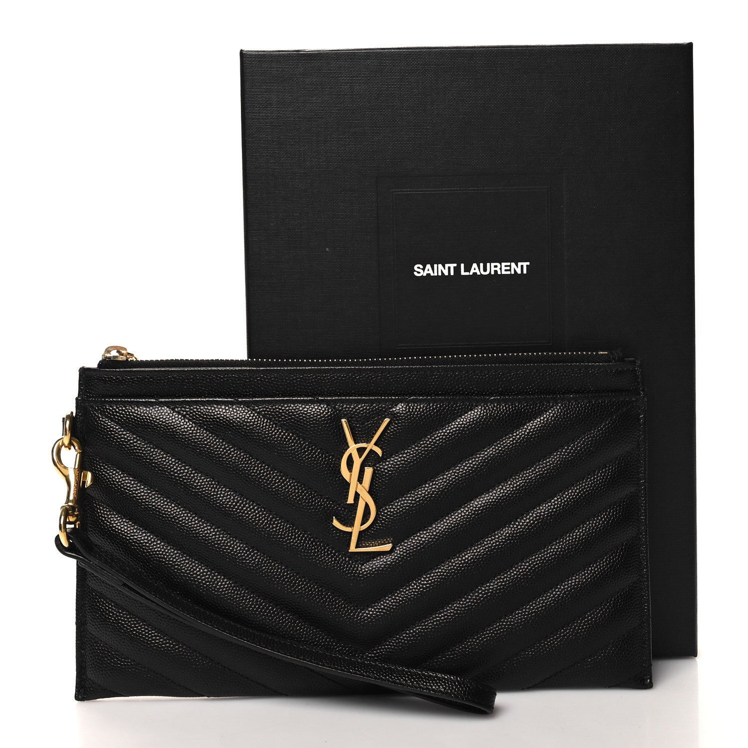 Saint Laurent Grain De Poudre Chevron Monogram Large Bill Pouch Black 13 of 13